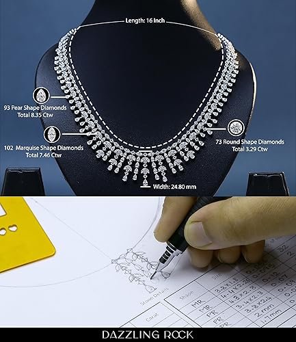Dazzlingrock Collection 18K Solid White Gold Marquise with Pear & Round White Diamond Exquisite Choker Necklace, Luxury Statement Jewelry for Women, 23.60 Cttw (E-F Color, VS1 Clarity) 4