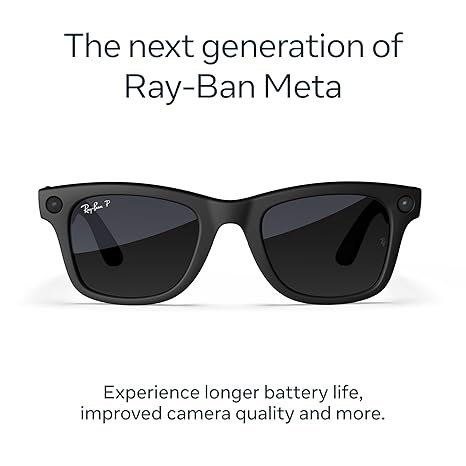 Ray-Ban Meta (Gen 2), Wayfarer, Matte Black | Smart AI Glasses for Men, Women — 2X Battery Life — 3K HD Resolution — 12 MP Ultra-Wide Camera, Audio, Video — Polarized Gradient Graphite Lenses