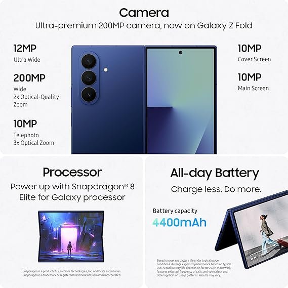 Samsung Galaxy Z Fold7 Cell Phone, 512GB AI Smartphone, Unlocked Android, AI Photo Edits, Large Screen, Long Battery Life, 2025, US 1 Yr Manufacturer Warranty, Blue Shadow