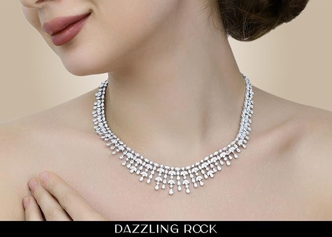 Dazzlingrock Collection 18K Solid White Gold Marquise with Pear & Round White Diamond Exquisite Choker Necklace, Luxury Statement Jewelry for Women, 23.60 Cttw (E-F Color, VS1 Clarity)