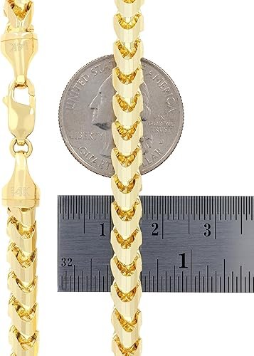 Nuragold 14k Real Yellow Gold Solid Franco Diamond Cut 6mm Spiga Wheat Chain Necklace (20"-30") Italian Jewelry for Men